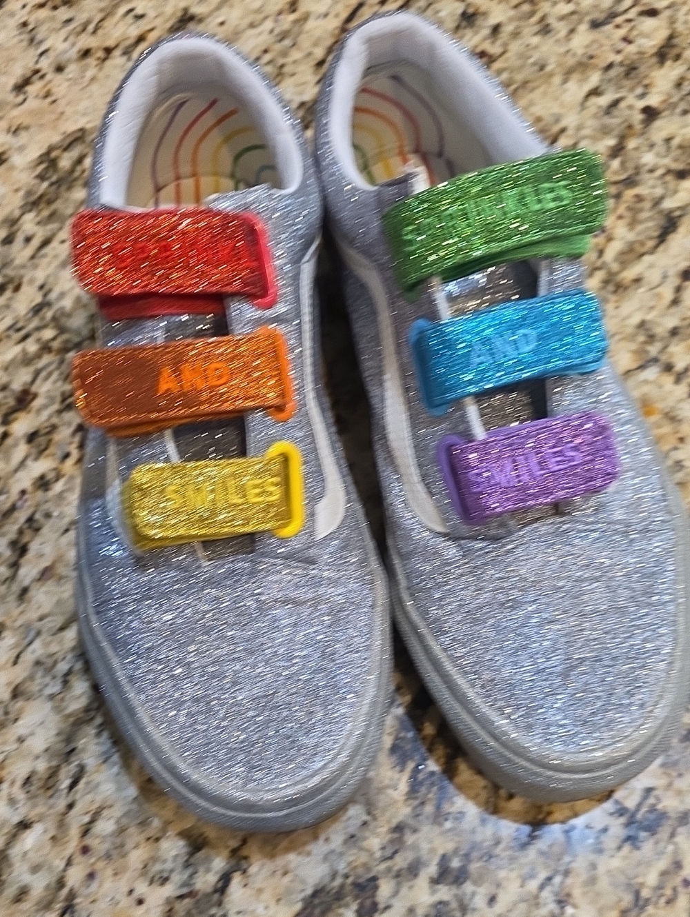 Glitter Rainbow Velcro Sneakers - Silver with Multicolor Straps